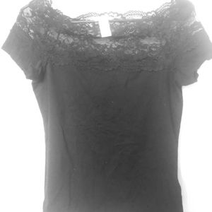 NWOT black lace off shoulder top